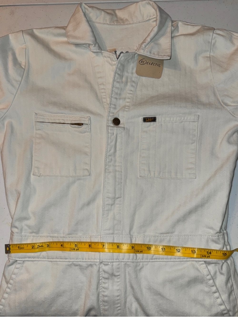 Lee Union-Alls Denim Short Romper Jumpsuit Ivory |Cream Utility Jumpsuit Small - Picture 12 of 16
